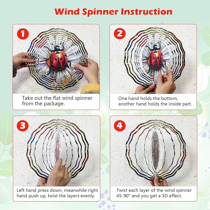 Ladybug Wind Spinner 3D for Outdoor Decor, Stainless Steel Hanging Wind Spinner, Kinetic Art 10 inch Ornament Spinner for Garden Decoration
