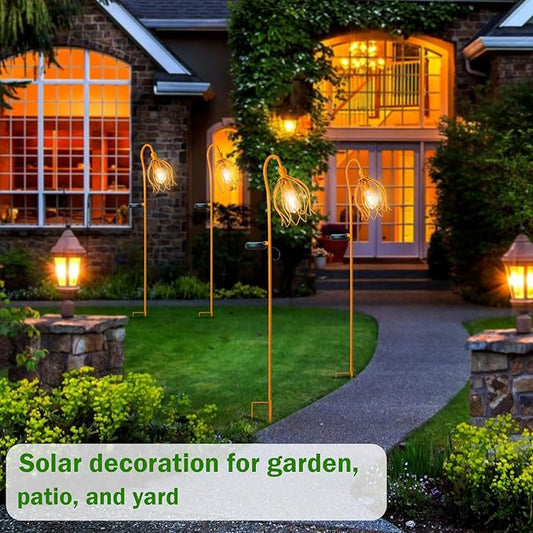 Solar Lights Outdoor Decorative Solar Wire Metal Flower Yard Stake Decorative Path Light for Walkway Pathway Lawn Patio Yard Decorations Yellow 2 Pack