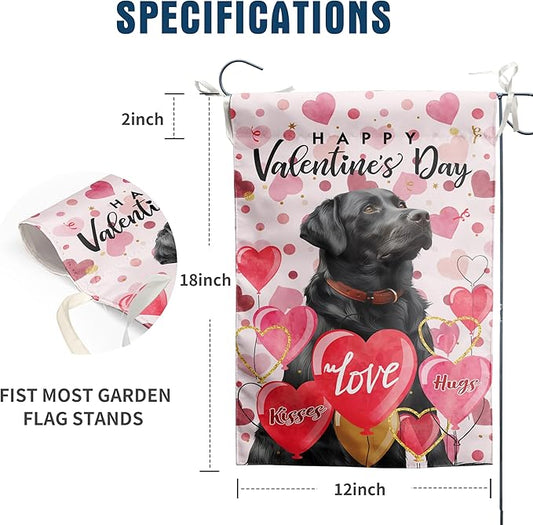 Black Lab Valentine Garden Flag Valentines Day Flags for Outside 12x18 Double Sided Small Yard Flags Labrador Dog Valentine's Day Decor Outdoor Lawn Valentines Banners Front Porch