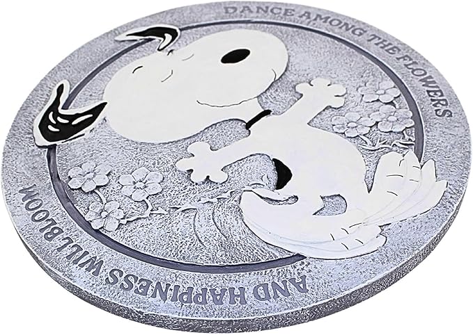 Roman Snoopy Dance Stepping Stone Peanuts, 12-inch Diameter, Resin, Stone Mix, Home, Garden, Outdoor