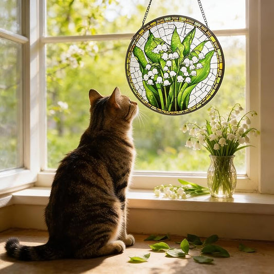 LITIVY Lily of The Valley Stained Glass Suncatcher – Mother’s Day Memorial & Remembrance Gift, Rainbow Maker Window Hanging Decor for Indoor Sunlight, Green & White Sun Catchers for Women Mom Grandma