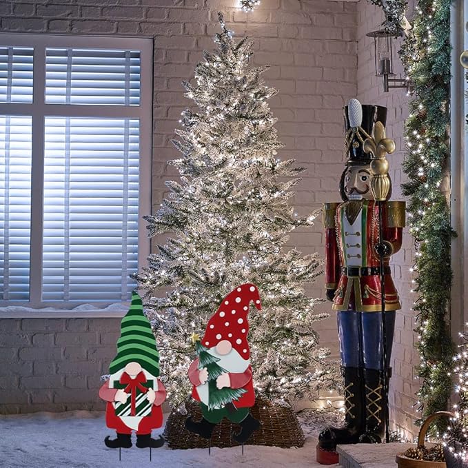 YEAHOME Outdoor Christmas Decorations for Home, Decorative Garden Stakes 2 Pack Gnomes for Christmas Decor, Metal Yard Signs Xmas Decorations for Outside Garden Yard Lawn Patio Holiday Party