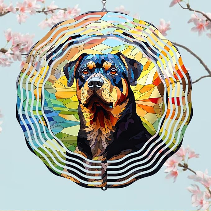 Rottweiler Dog Wind Spinners Outdoor Dog Memorial Gifts, 3D Metal Kinetic Hanging Garden Wind Spinner, Spinner Decor, Wind Sculptures for Outdoor & Indoor, Window, Yard Decor (Rottweiler 1)