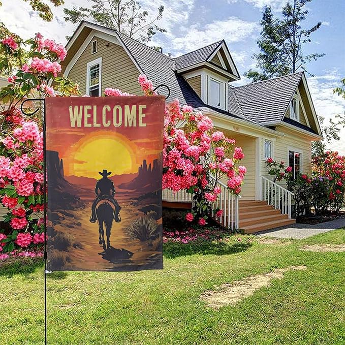 Western Cowboy Welcome Garden Flags 12×18 Inch Double Sided Decorative Yard Banner Seasonal Flag for Outdoor Outside Decor