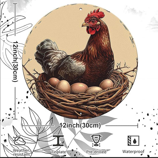 Chicken Coop Hen Vintage Metal Tin Sign Chicken Wreath Wall Decor Kitchen Farmhouse Outdoor Chicken Decor For Chicken Lovers Chicken House Decor 12 Inch