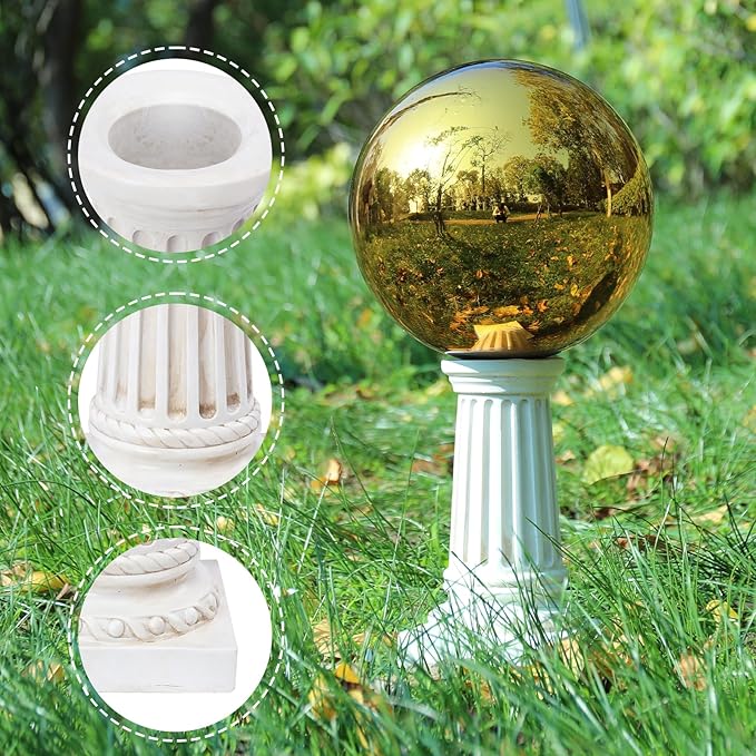 VCUTEKA Gazing Ball Stand, Roman Column Gazing Globe Stand for 8-10 Inch Garden Gazing Globe, Indoor/Outdoor Décor Accessories, White 9.6" H