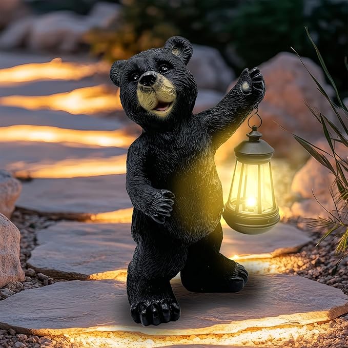 Solar Lantern Garden Statues Decor, 14" Large Outdoor Bear Figurine Lights for Yard Patio Decoration - Unique Christmas Housewarming Gift for Grandma Wowen Mom