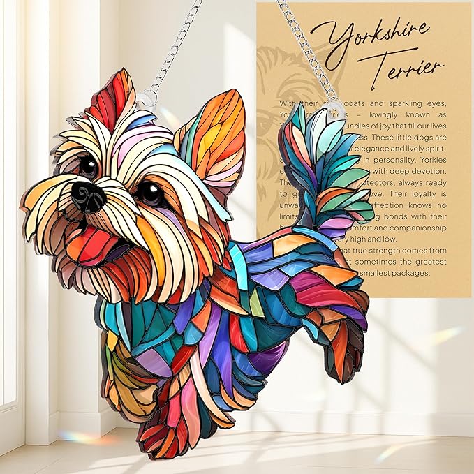 Colorful Dogs Acrylic Suncatcher Ornament for Window Decor, Acrylic Suncatcher Window Hanging Decor, Dog Lovers Gifts for Women, Dogs Christmas Ornaments for Tree Hanging (Yorkshire)