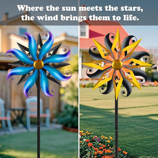 Wind Spinners Outdoor Garden Decor - 60" Sun Wind Sculptures & Spinners, Dual Sided Metal Yard Art Kinetic Windmill for Yard Patio Lawn Decor, Gardening Gifts for Women