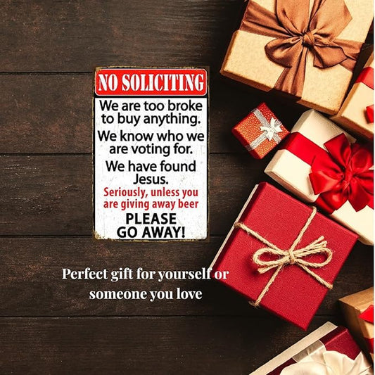 Funny No Soliciting Sign, Metal Warning Tin Signs, Unless You are Giving away Beer Please Go away, Yard Sign Garage Farm Garden Wall Decor Sign Plaque Outdoor for Home Fence 8 X 12 Inches