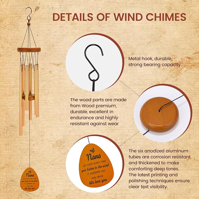 Gift for Nana from Grandkids Unique Outdoor Windchimes, Thoughtful Gifts Ideas for Christmas, Thanksgiving, Mother's Day & Birthday