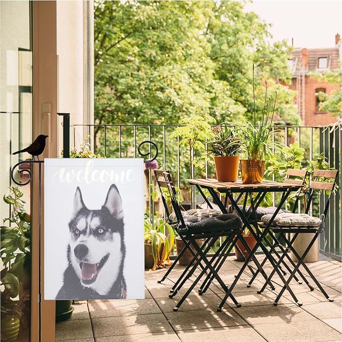 Mugod Siberian Husky Garden Flag Funny Dog Yard Flags Vertical Double Sided 12.5x18 Inch Small Flag Burlap Banners Home Decorative Outdoor Villa Patio Lawn