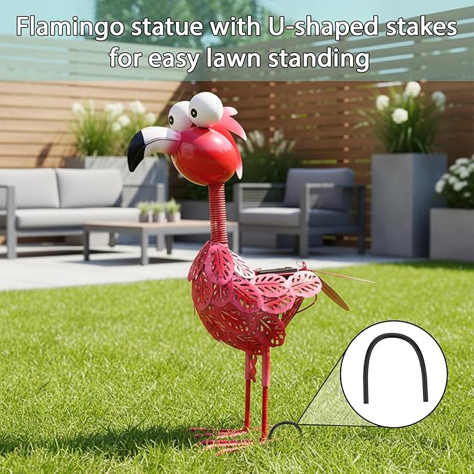 Pink Flamingo Garden Statue, Solar Flamingo Outdoor Decor,17 Inches Yard Flamingos for Outside, Pink Flamingos Statue for Garden, Yard, Patio, Lawn, Porch, Garden Flamingo Gift