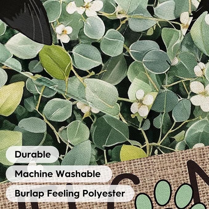 AVOIN colorlife Spring Summer Floral House Flag 28x40 Inch Double Sided Outside, Eucalyptus Black Cat Welcome Seasonal Yard Outdoor Flag