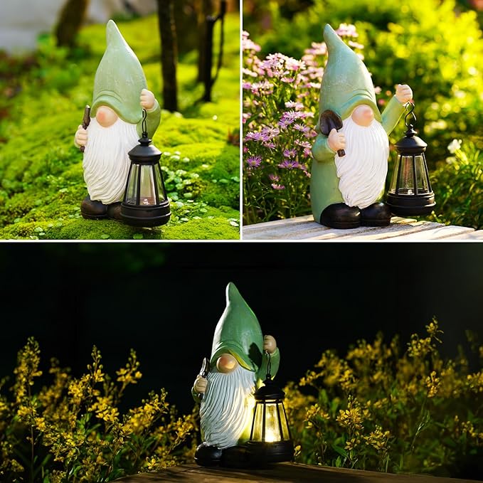 Gnome Statue with Solar Lantern - Gnomes Decorations for Yard Garden Decor - Unique Gifts for Women,Mom
