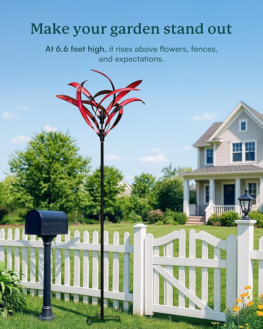 82 inch Wind Spinners Outdoor - Extra Large Metal Wind Sculptures & Spinner with Stake, Big Clearance Windmills for The Yard and Garden, Tall Yard Art Decor-Burgundy Red