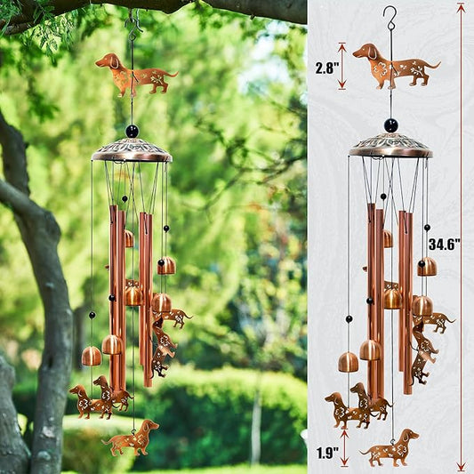 Dachshund Dog Wind Chimes for Outside Windchimes Outdoor/Indoor, Home, Lawn, Porch, Yard Decorations,Metal Garden Decor Dachshund Dog Wind Chimes Gifts for Women/Men Birthday Gifts Memorial Gift