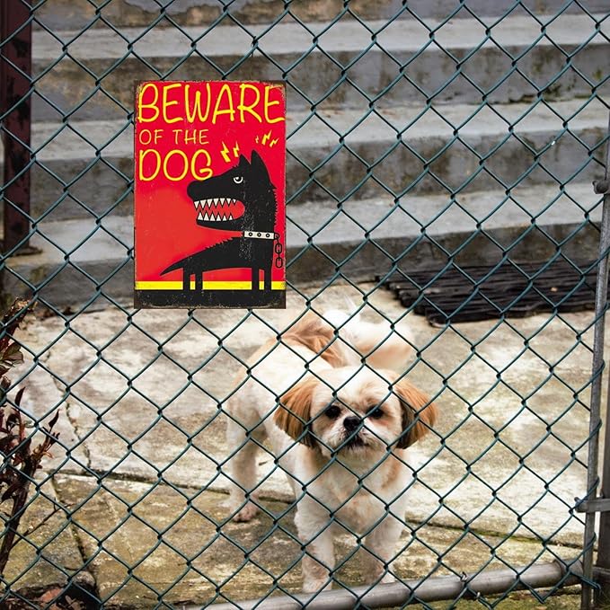 Funny Beware of Dog Sign Private Property No Trespassing Warning Signs, Beware of the Dog, Yard Sign Garage Farm Garden Wall Decor Sign Plaque Outdoor for Home Fence 8 X 12 Inches