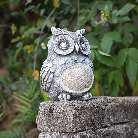 Rezpuao Solar Owl Garden Statues Outdoor Decor Resin Owl Figurine with Solar Light for Patio,Balcony,Yard,Lawn Ornament,Perfect Garden Gift