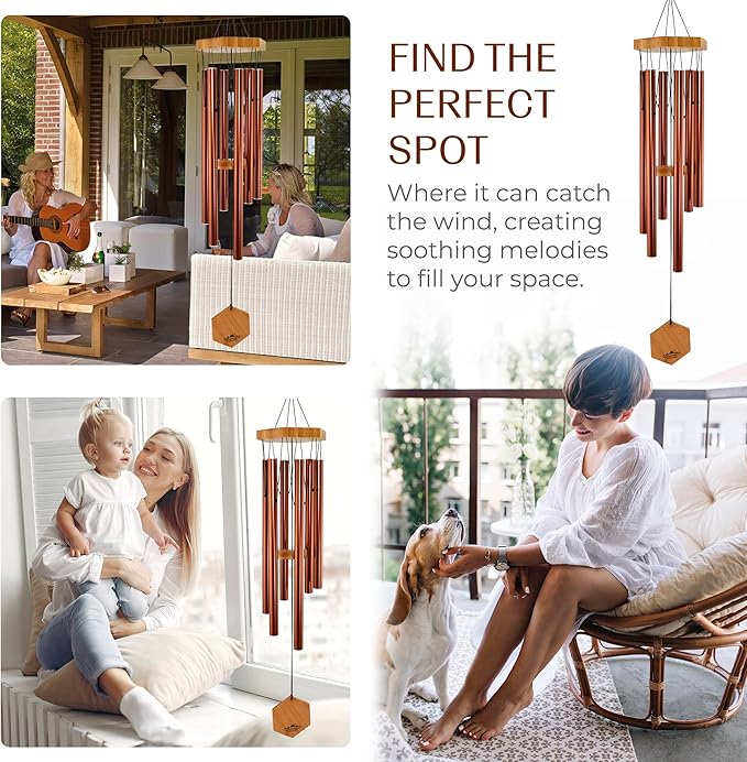Red Deep Tone Wind Chime – Outdoor Sympathy & Memorial Gift for the Loss of a Loved One, Memorial Wind Chimes, Thoughtful Sympathy Gift for Bereavement and Remembrance. 29" Copper Red