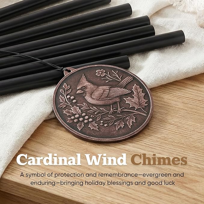 Wind Chimes for Outside – 26" Cardinal Wind Chime, Deep-Tone Tuned Aluminum, Vintage Bronze Pendant, Weather-Resistant Outdoor Garden Patio Yard Decor, Adjustable Striker, Memorial & Sympathy Gift