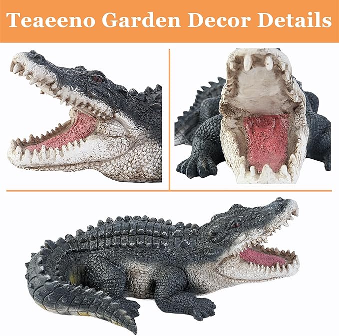 Teaeeno Garden Alligator Outdoor Decor,Crocodile Sculpture for Stuff Pond Decor,Florida Alligator Sculpture for Yard Art,Realistic Wild Animal,Reptile Figure,Florida Alligator,Perfect for Man