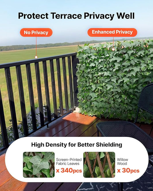 VEVOR Expandable Fence Privacy Screen, 25 x 126 in Expand Artificial Plant Wall, Realistic Artificial Ivy Panel with 50 Zip Ties, Decorative Faux Greenery Backdrop Hedges for Balcony Patio Outdoor