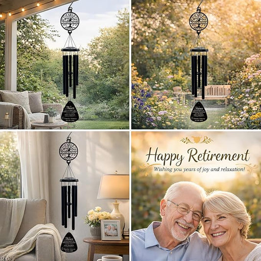 37" Personalized Retirement Wind Chimes for Women Men, Custom Retirement Gifts for Coworker Boss Teacher, Large Deep Tone Windchime Outdoor Decorations