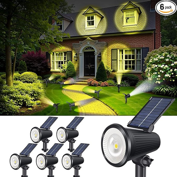Solar Powered Spotlights Outdoor Waterproof Sunset Spot LED Lights Ultra Bright for Tree, Flag, Lawn, Statue, Pool, Garden, House, Wall, Yard, Path Outdoor Landscape Uplighting 6 Pack Warm White