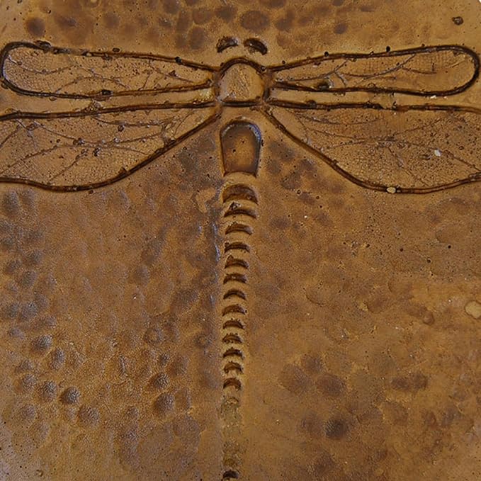 BestNest Athens Round Dragonfly Stepping Stones, Autumn Wheat, Pack of 2, Concrete Garden Discs with Raised Dragonfly Design, Durable Brown Hues, Flat Base for Easy Placement, Outdoor Pathway Decor