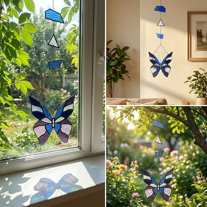 Stained Glass Window Hanging Suncatcher, Butterfly Gifts for Mom/Teacher/Women Anniversary, Birthday, Housewarming
