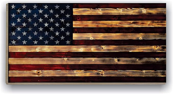 BackYardGamesUSA Rustic American Flag Wall Art Decor 24x48 – Patriotic Wood Wall Decor, All Weather Indoor Outdoor Wall Hanging for Living Room, Garage, Patio, Office