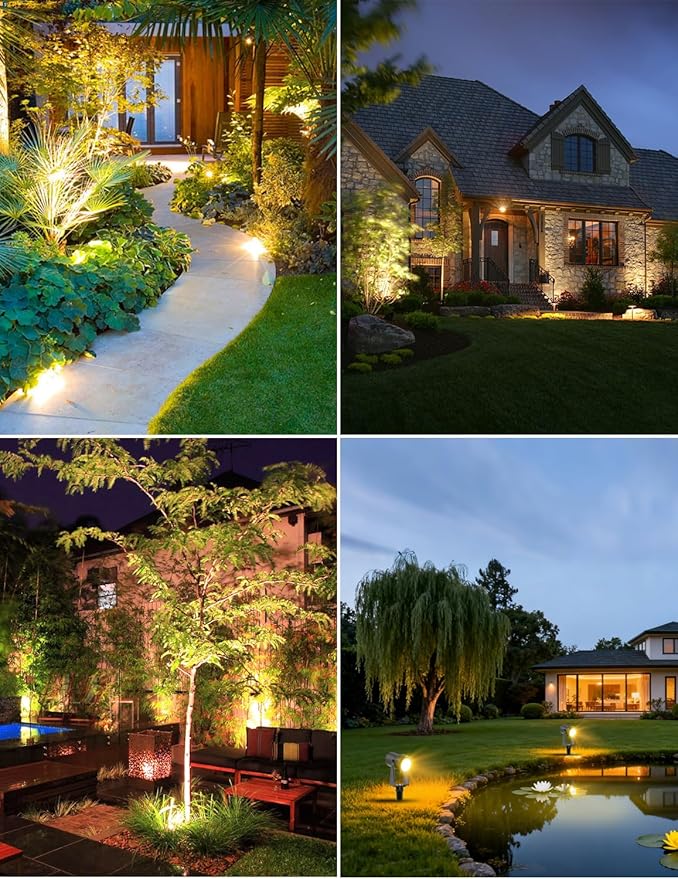 ZYAN Solar Landscape Spotlights, Separate Monocrystalline Panels & USB-C Powered 5400mAh Auto On Off Dusk to Dawn, Outdoor IP65 Waterproof, Warm White for Yard Path Patio (4 Pack)