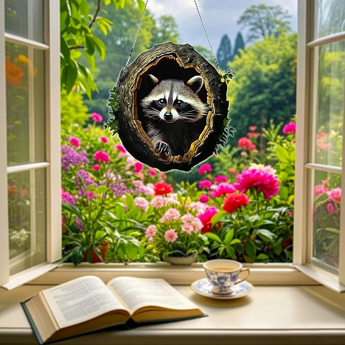 Little Raccoon Ornaments Colorful Window Hanging Decorations Home Wall Decor for Bedroom Patio Indoor Outdoor