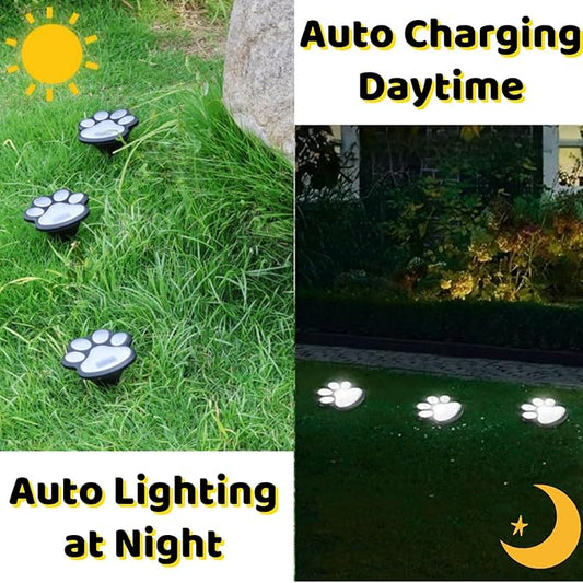 3pcs-Solar Paw Print Lights, Wireless of Cat Dog Animal Solar Lights Outdoor Garden Decor, IP55 Waterproof LED Yard Path Light, New Home Birthday Easter Gift for Pet Lovers (White Light)