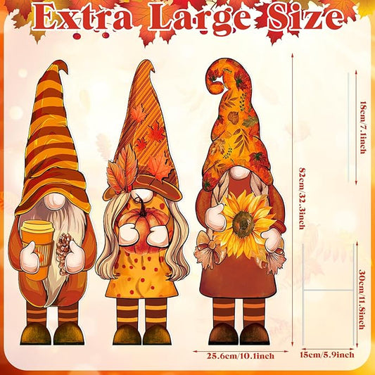 Umigy 3 Pcs Thanksgiving Yard Decor Cute Fall Gnome Yard Sign with Stakes 32 x 10 Inch Autumn Gnome Outdoor Lawn Decor, Outside Thanksgiving Garden Decoration for Home Pathway Walkway