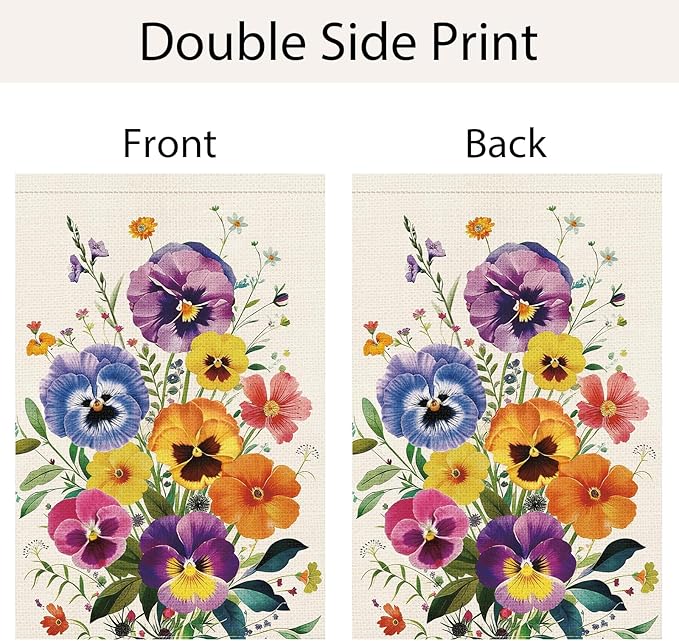 Spring Summer Pansy Flower Garden Flag 12x18 Inch Double Sided Burlap, Floral Seasonal Yard Sign Home Outdoor Decoration