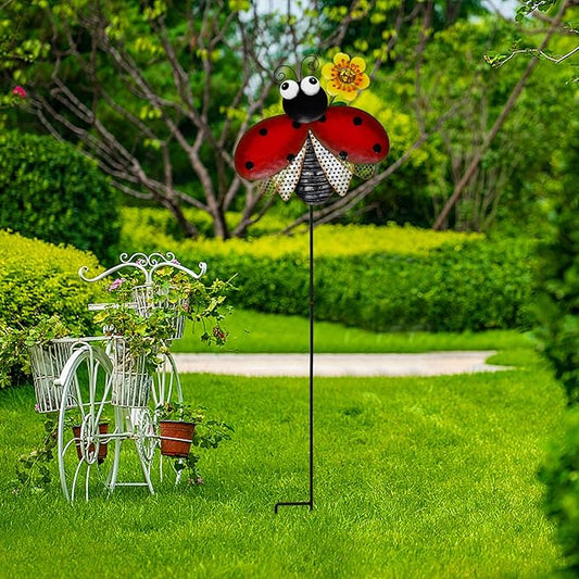 Metal Garden Stakes Spring Yard Sign Decorative Plant Stake Lawn Art Patio Decor Pathway Ornaments Indoor Outdoor Decoration (Beetle)