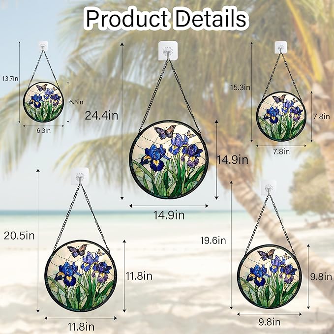 DASTOLL Stained Glass Window Hanging, Blue Purple Butterfly Flower Suncatcher Diamond Colorful Glass Panel Sun Catchers Decor for Birthday for Women, Men, Wife, Aunt, and Mom 15x15 in