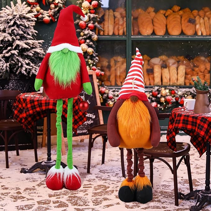 Yerliker 2 Pcs Christmas Large Plush Gnomes Decorations Lime Green Gnomes Xmas Stuffed Animals Porch Yard Decor 28 to 43 Inch Santa Decoration with Retractable Legs for Gifts Home Indoor Outdoor
