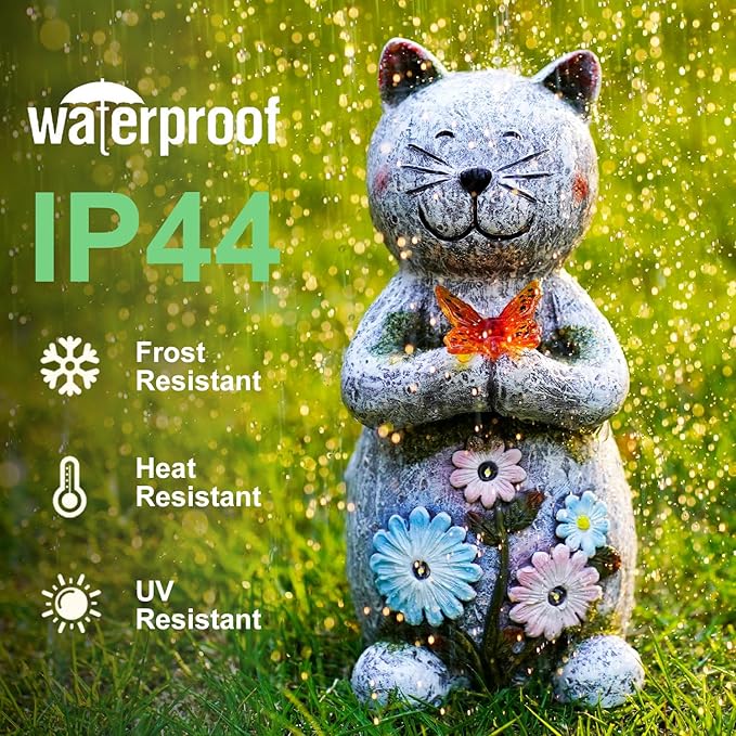 Solar Garden Statue Cat Figurine โ Outdoor Decoration with Butterfly for Garden Yard Lawn Home Decor Outside : Unique Gifts for Mom Grandma