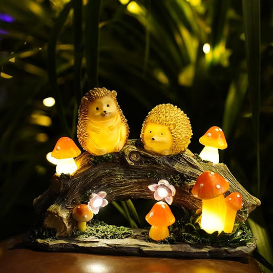 Fairy Garden Statues,Fairy Garden House with Solar Powerd Night Light,Yard Decorations Outdoor Fairy Garden Accessories Decor for Outside (Hedgehog)