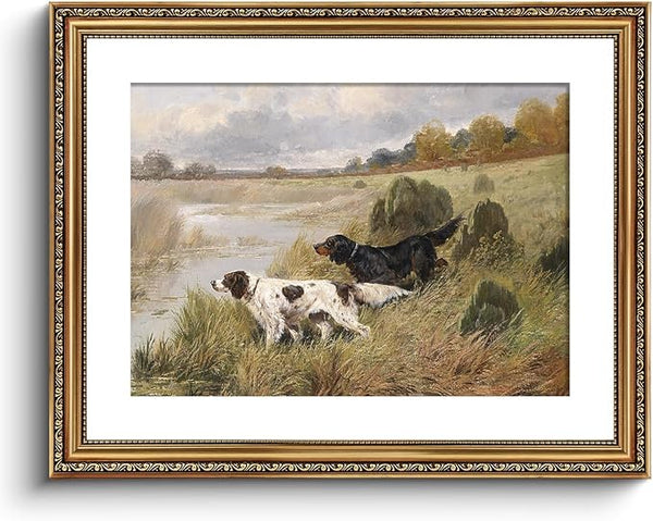 ARPEOTCY Vintage Gold Framed Large Wall Art, Retro River Landscape Paintings, Canvas Prints Artwork with Antique Frame, Victorian Wall Picture Decor for Room Gallery Living Room, 16x20 inch