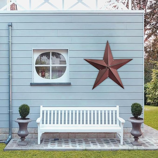 VIVICOMFY 36" Large Barn Star-Red Black Barn Star Outdoor Decoration-Metal Stars for Outside Texas Stars Art Rustic Vintage Western Country Home Farmhouse Primitive House Decor- Primitive Wall Décor