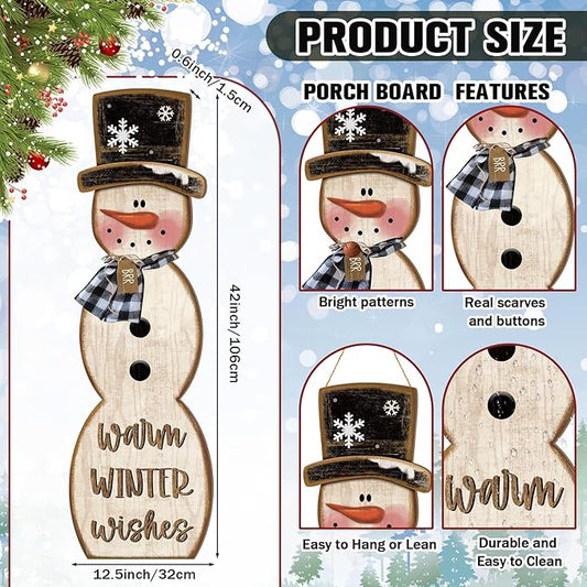 Winter Snowman Porch Sign Wooden Porch Decor Winter Christmas Nutcracker Snowman Front Door Welcome Standing Sign for Xmas Farmhouse Outdoor Yard Wall Hanging Decorations(42 Inch,Rustic)