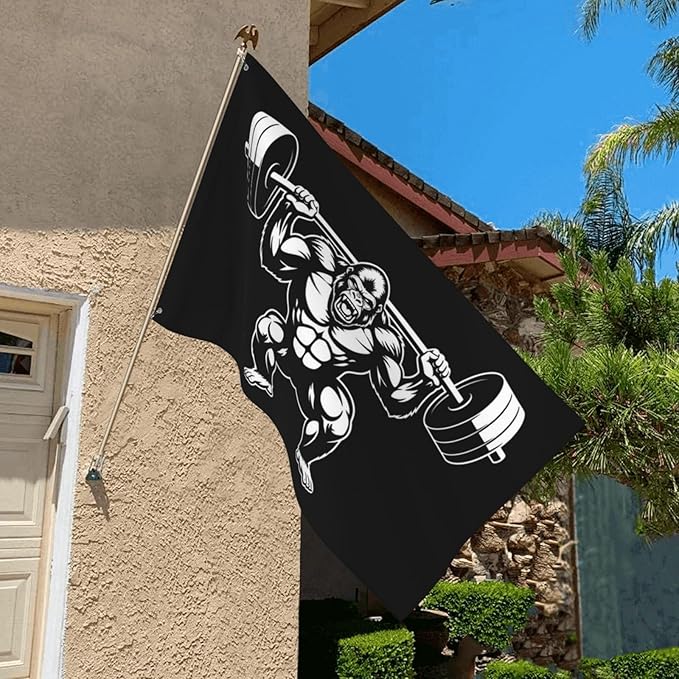 Gorilla Flag Outdoor Heavy Duty Gym Banner Double Sided 3x5 Ft Fitness Workout Flags with Brass Grommets for Room Decor, Bedroom, Garden, House Decoration
