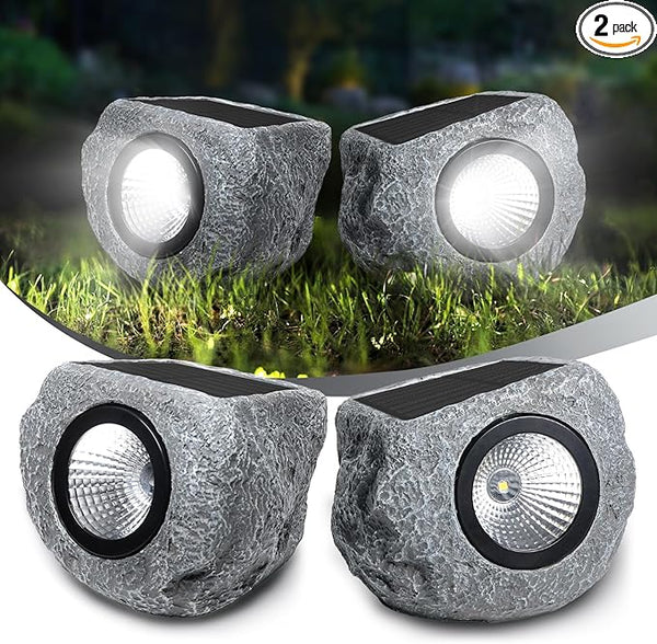 Solar Rock Lights Outdoor 2 Pack, Bright Solar Spotlights Outdoor Waterproof, Wireless LED Rock Lights, Auto On/Off Landscape Spotlights Walkway Solar Lights for Outside Yard Patio Pathway Flowerbed