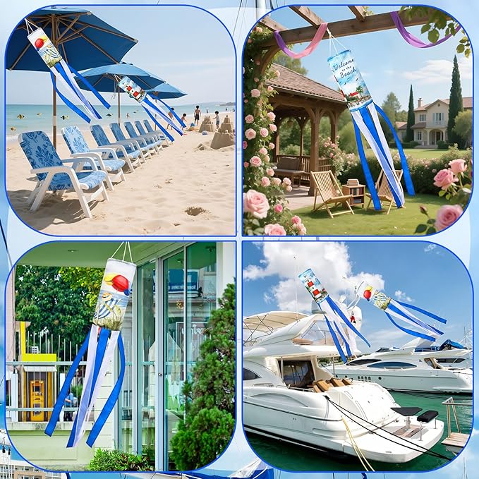 NOVWANG 40 Inch Lighthouse Windsock, Cruise Wind Sock for Vacation Beach Party Decorations Summer Outdoor Hanging Flag for Garden Yard Patio Decor
