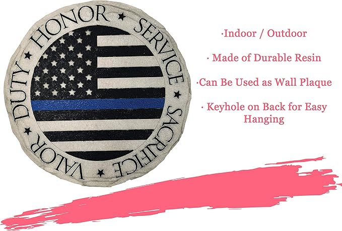 Spoontiques - Garden Décor - Police Blue Line Stepping Stone - Decorative Stone for Garden