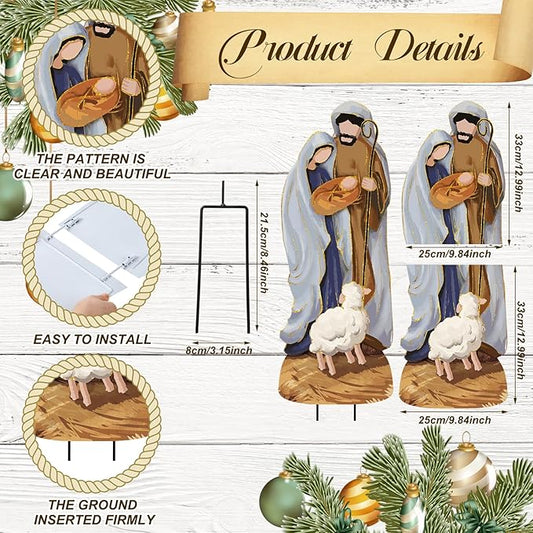 Reallnaive Metal Christmas Outdoor Nativity Scene for Yard with Stake 30 Inch Large Christmas Nativity Set with Baby Jesus Mary and Joseph Outside Waterproof Religious Yard Lawn Signs for Garden Lawns
